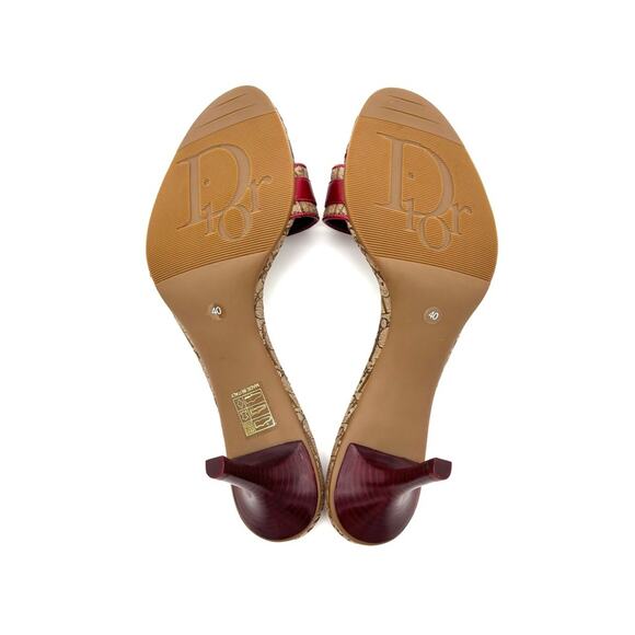 NIB Vintage Dior Diorissimo John Galliano Red Monogram Mule Heeled Sandals 40 - Picture 6 of 7